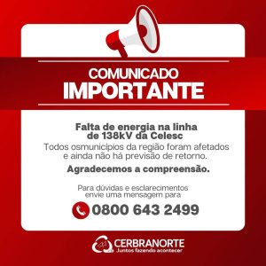 Interrupção de energia na região devido a problema na linha da Celesc